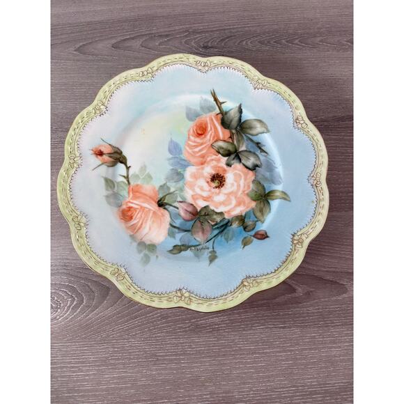 Antique Haviland France Hand Painted Plate – Signed H. Reynolds Pink Gold‎